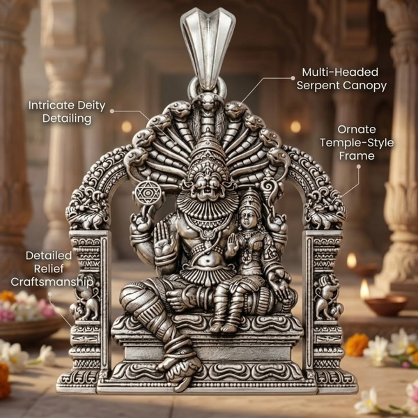 Pure Silver 925 Lakshmi Narasimha Swamy Antique Pendant