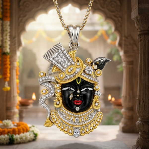 Pure Silver 925 Dual Tone Shrinathji Mukharvind Pendant