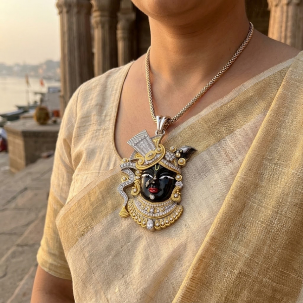 Pure Silver 925 Dual Tone Shrinathji Mukharvind Pendant