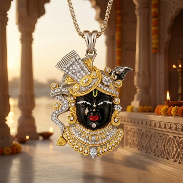 Pure Silver 925 Dual Tone Shrinathji Mukharvind Pendant