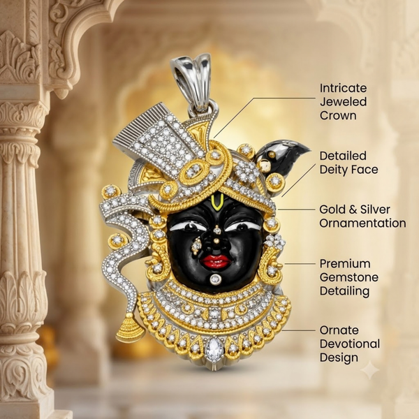 Pure Silver 925 Dual Tone Shrinathji Mukharvind Pendant