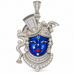Pure Silver 925 Studded Blue Enamel Shrinath Ji Pendant