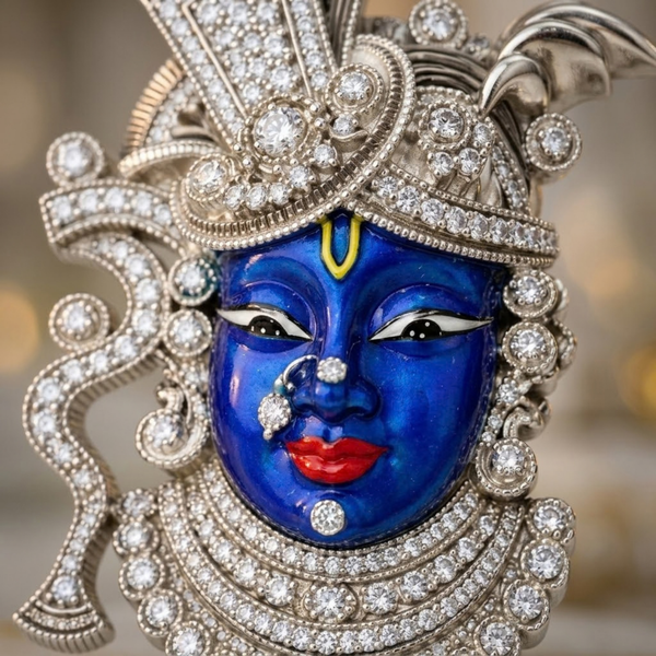 Pure Silver 925 Studded Blue Enamel Shrinath Ji Pendant