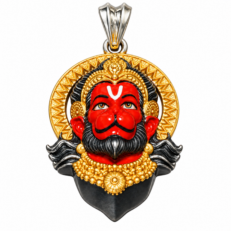 Pure Silver 925 Sindoori Anjaney Hanuman Ji Small Pendant