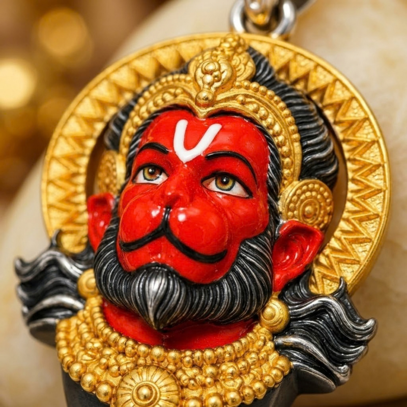 Pure Silver 925 Sindoori Anjaney Hanuman Ji Small Pendant