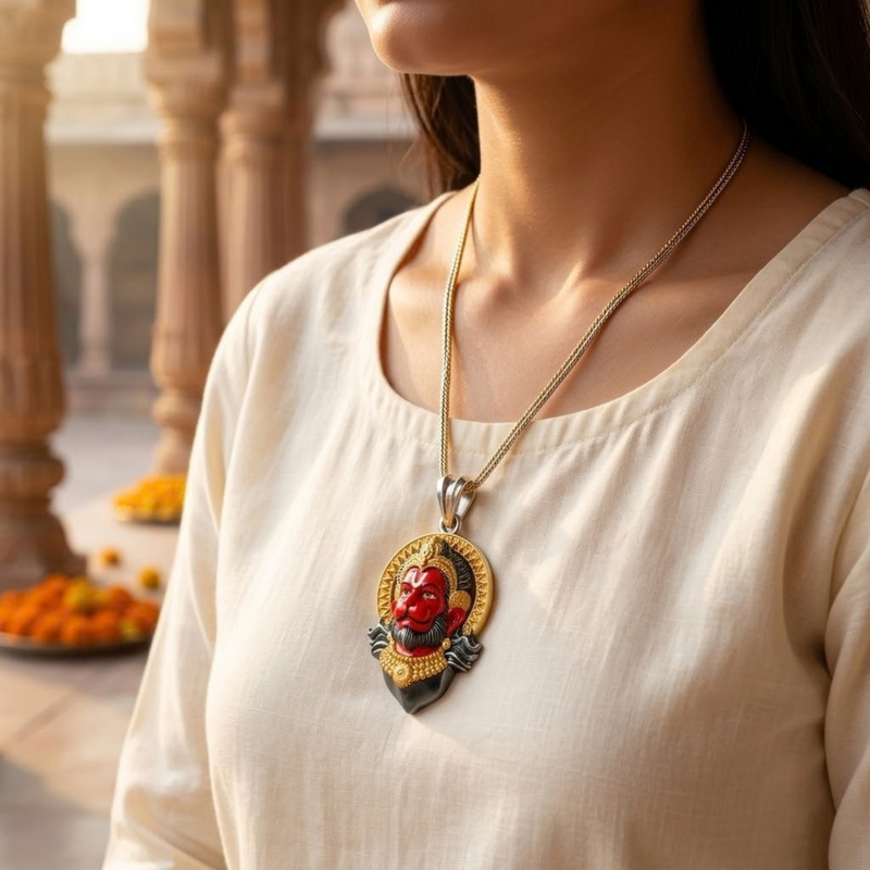Pure Silver 925 Sindoori Anjaney Hanuman Ji Small Pendant