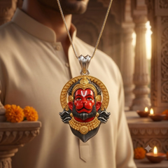 Pure Silver 925 Sindoori Anjaney Hanuman Ji Small Pendant