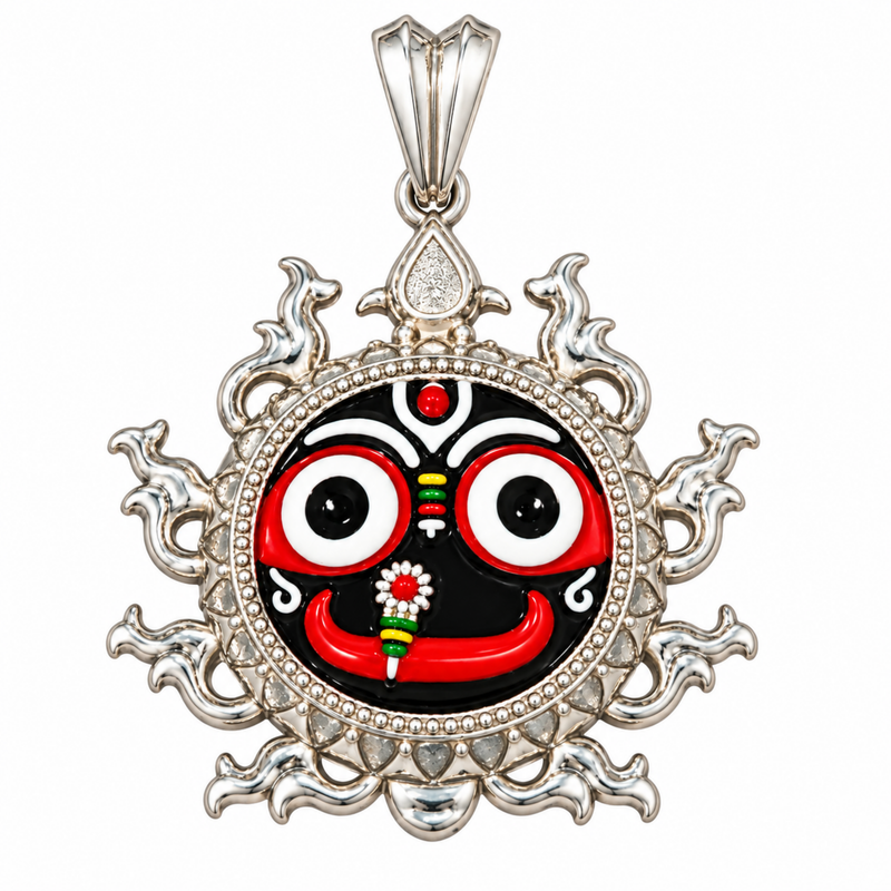 Pure Silver 925 Enameled Lord Jagannath Chakra Pendant