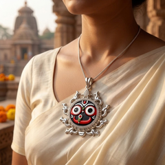 Pure Silver 925 Enameled Lord Jagannath Chakra Pendant