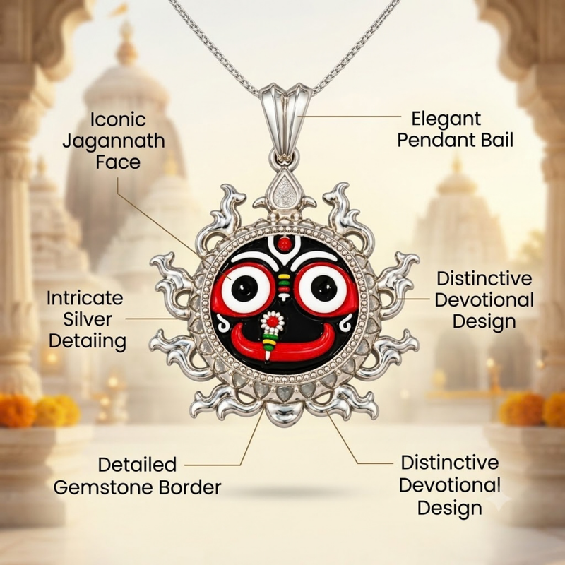Pure Silver 925 Enameled Lord Jagannath Chakra Pendant