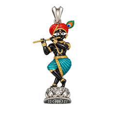 Pure Silver 925 Enameled Shri Radha Raman Ji Idol Pendant