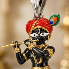 Pure Silver 925 Enameled Shri Radha Raman Ji Idol Pendant