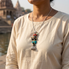 Pure Silver 925 Enameled Shri Radha Raman Ji Idol Pendant
