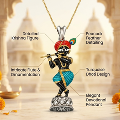 Pure Silver 925 Enameled Shri Radha Raman Ji Idol Pendant