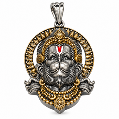 Pure Silver 925 Dual Tone Anjaneya Hanuman Pendant