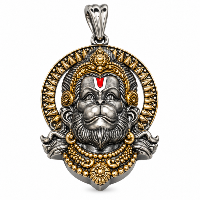 Pure Silver 925 Dual Tone Anjaneya Hanuman Pendant