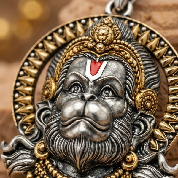 Pure Silver 925 Dual Tone Anjaneya Hanuman Pendant