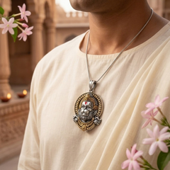 Pure Silver 925 Dual Tone Anjaneya Hanuman Pendant