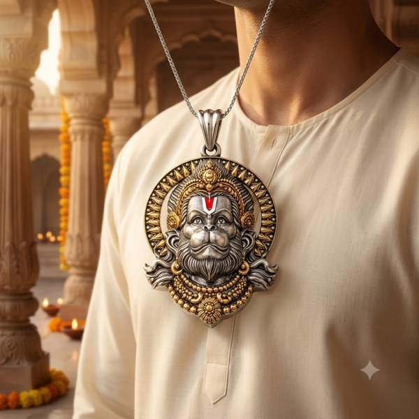 Pure Silver 925 Dual Tone Anjaneya Hanuman Pendant
