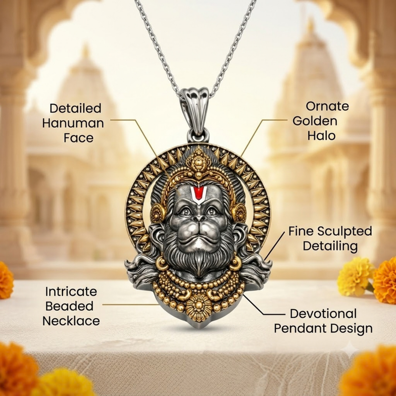 Pure Silver 925 Dual Tone Anjaneya Hanuman Pendant