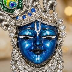 Pure Silver 925 Large Enameled Srinath Ji with Ornate Curved Pagri Pendant