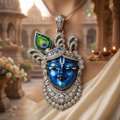 Pure Silver 925 Large Enameled Srinath Ji with Ornate Curved Pagri Pendant