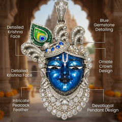 Pure Silver 925 Large Enameled Srinath Ji with Ornate Curved Pagri Pendant