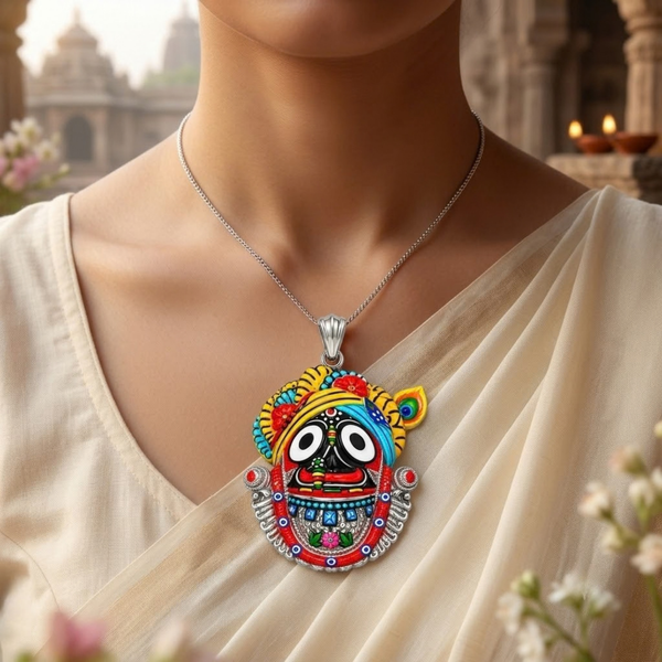 Pure Silver 925 Rajapur Jagannath Ji Colourful Pendant