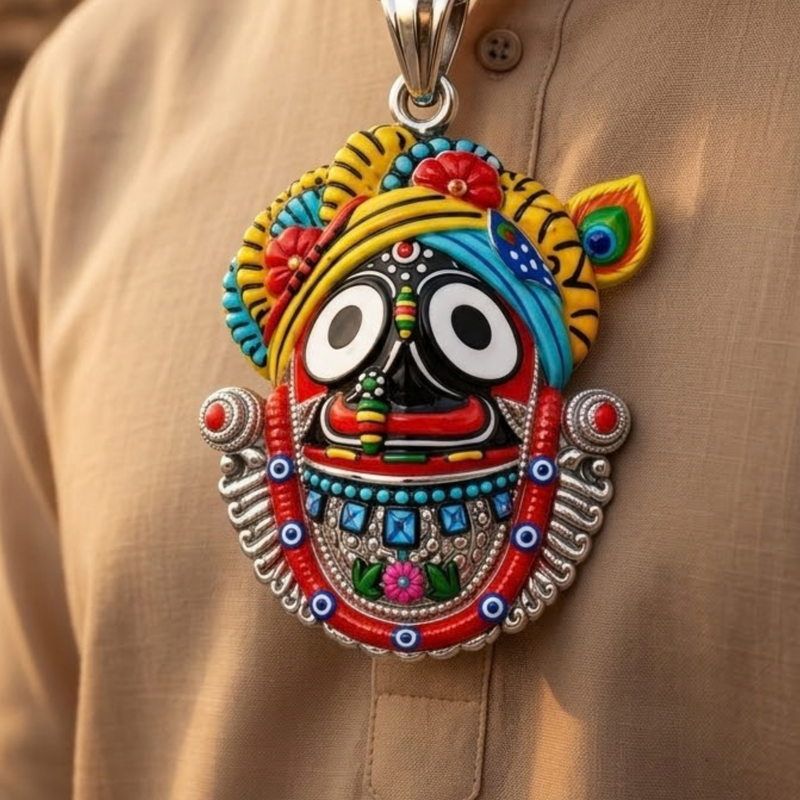 Pure Silver 925 Rajapur Jagannath Ji Colourful Pendant