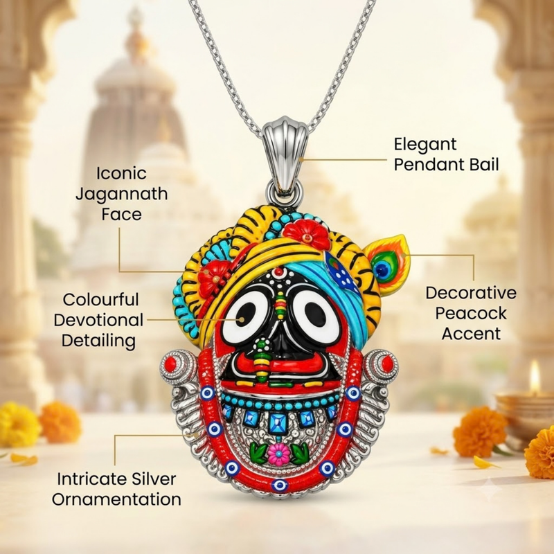 Pure Silver 925 Rajapur Jagannath Ji Colourful Pendant
