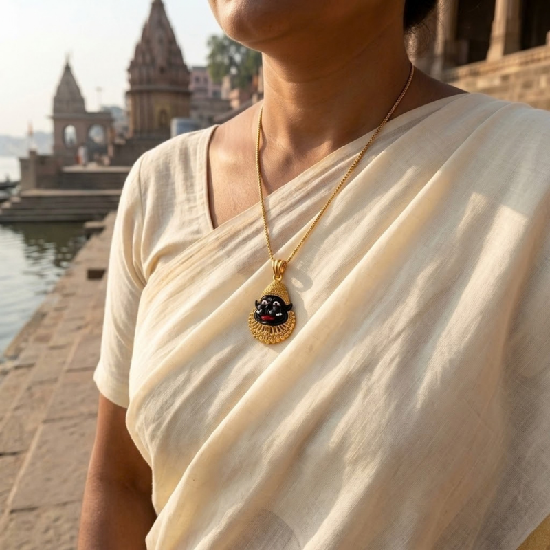 Pure Silver 925 Gold Plated Shanta Mukha Narasimha Small Pendant