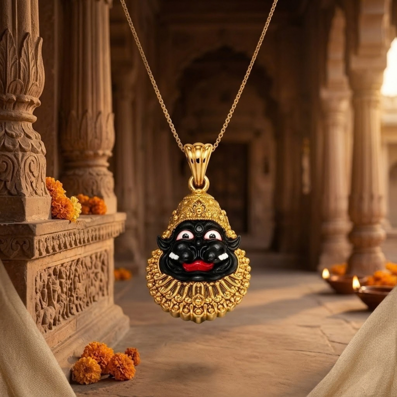 Pure Silver 925 Gold Plated Shanta Mukha Narasimha Small Pendant