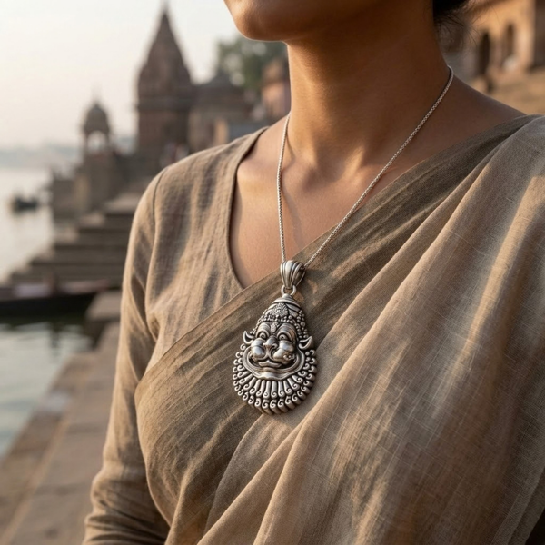 Pure Silver 925 Shanta Mukha Narasimha Small Pendant