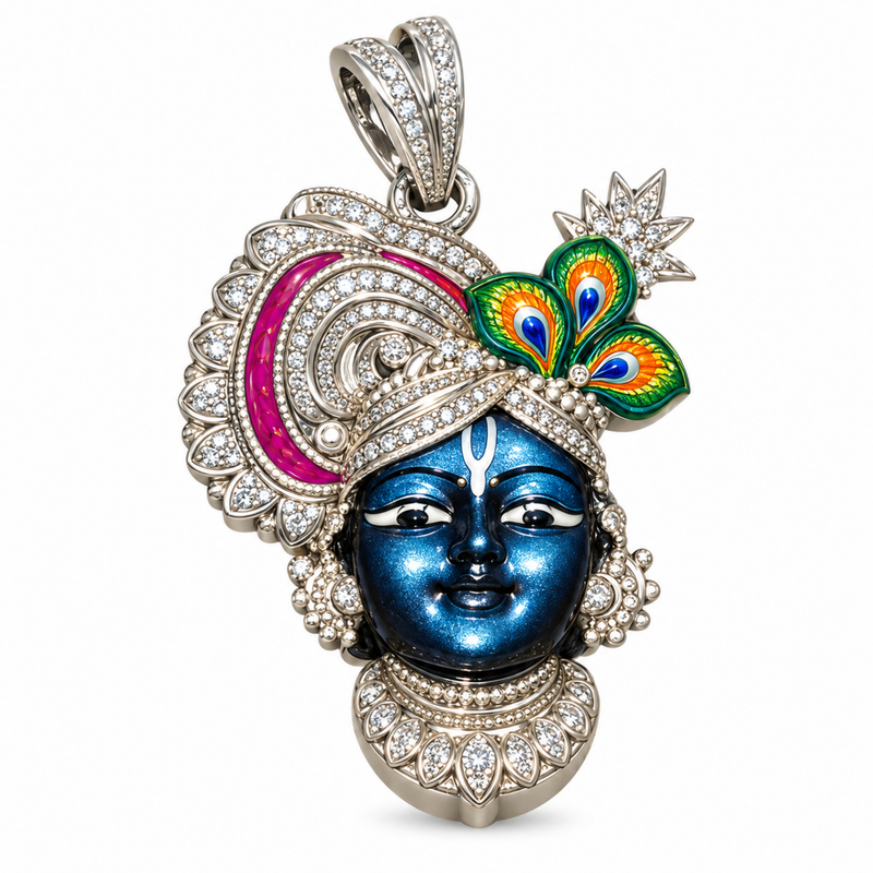 Pure Silver 925 Small Enameled Srinath Ji Pendant