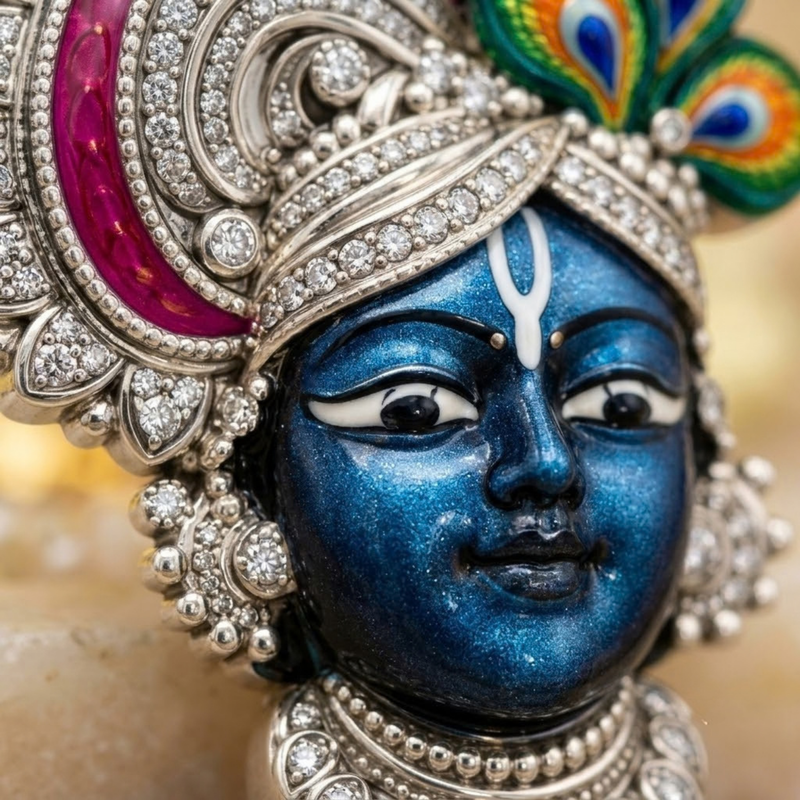 Pure Silver 925 Small Enameled Srinath Ji Pendant