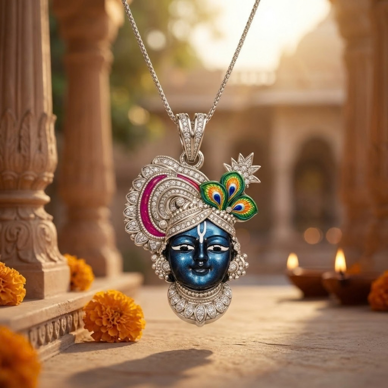 Pure Silver 925 Small Enameled Srinath Ji Pendant