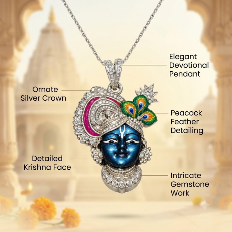 Pure Silver 925 Small Enameled Srinath Ji Pendant