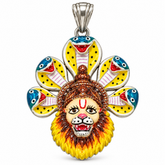 Pure Silver 925 Small Enameled Ananta Narasimha Pendant