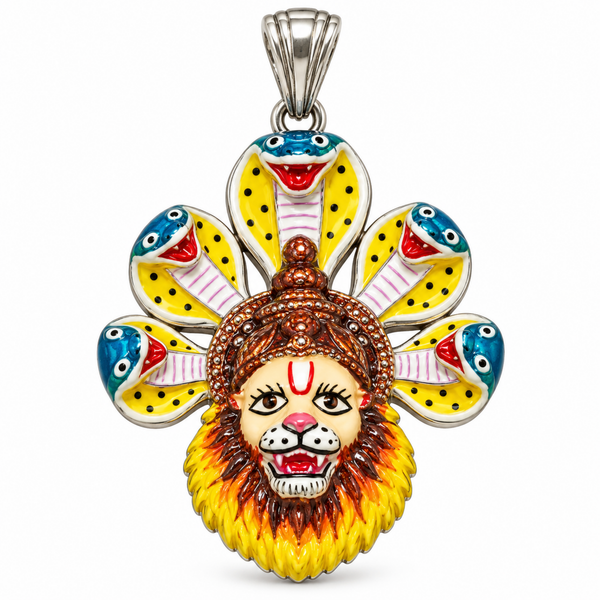 Pure Silver 925 Small Enameled Ananta Narasimha Pendant