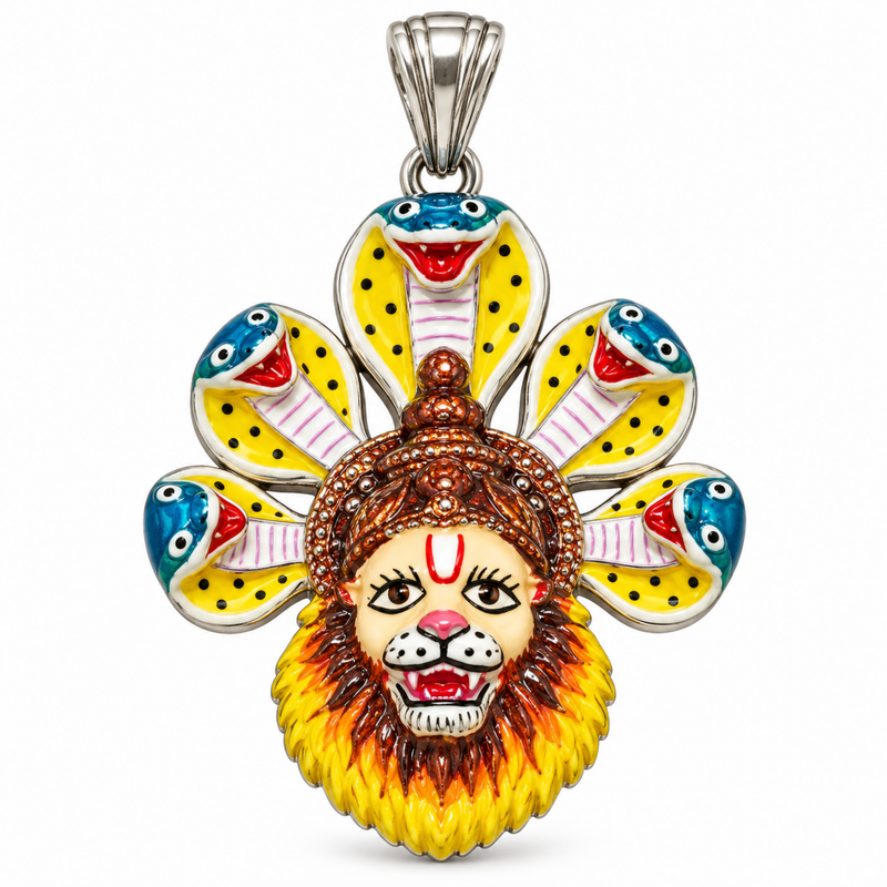 Pure Silver 925 Small Enameled Ananta Narasimha Pendant