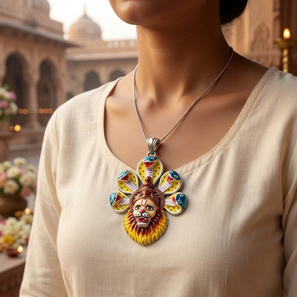 Pure Silver 925 Small Enameled Ananta Narasimha Pendant