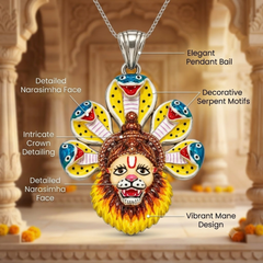 Pure Silver 925 Small Enameled Ananta Narasimha Pendant