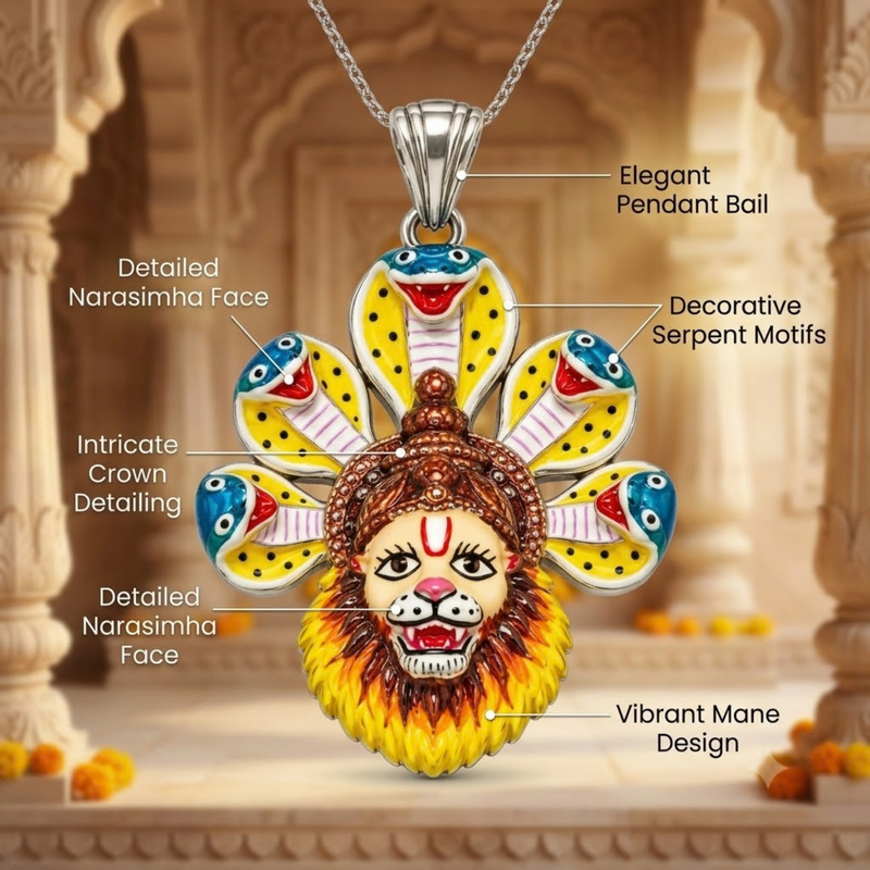 Pure Silver 925 Small Enameled Ananta Narasimha Pendant
