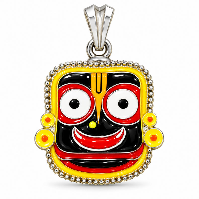 Pure Silver 925 Large Enameled Jagannath Pendant