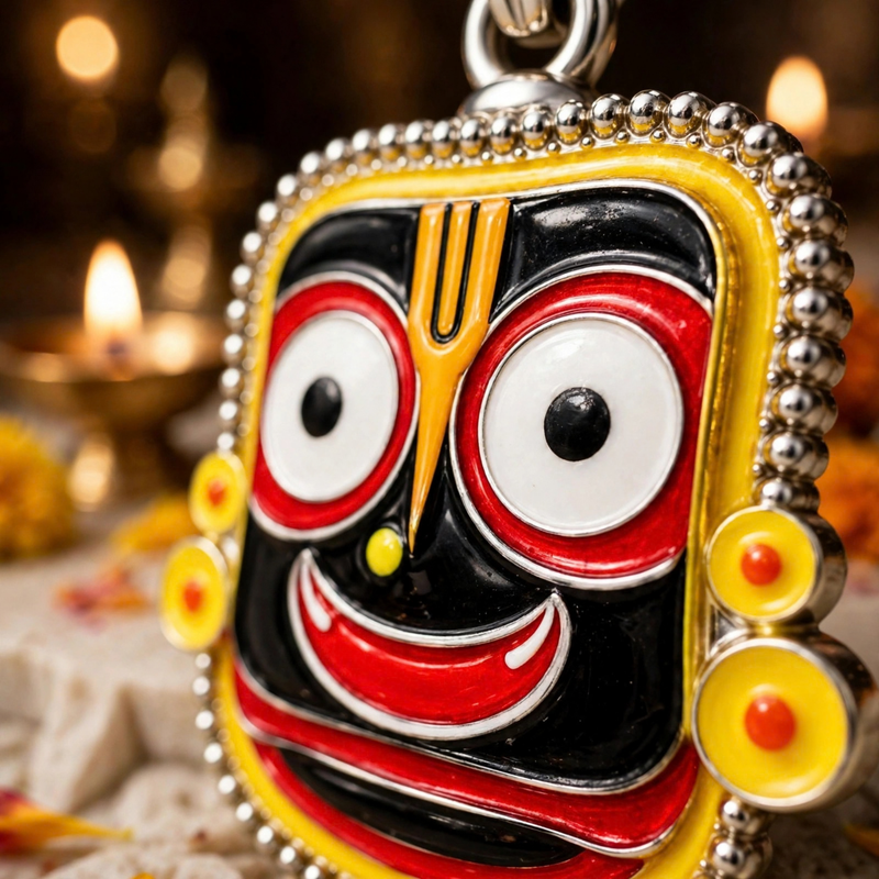 Pure Silver 925 Large Enameled Jagannath Pendant