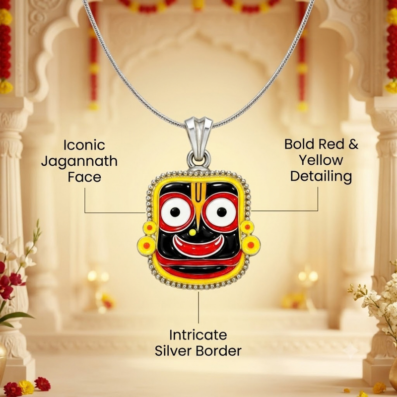 Pure Silver 925 Large Enameled Jagannath Pendant