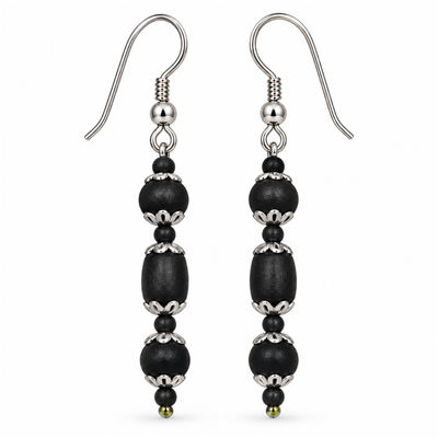 Silver 925 Natural Light Black Pure Tulsi Multi shape Beads Earring Tripal Dana