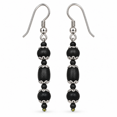 Silver 925 Natural Light Black Pure Tulsi Multi shape Beads Earring Tripal Dana