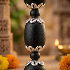 Silver 925 Natural Light Black Pure Tulsi Multi shape Beads Earring Tripal Dana