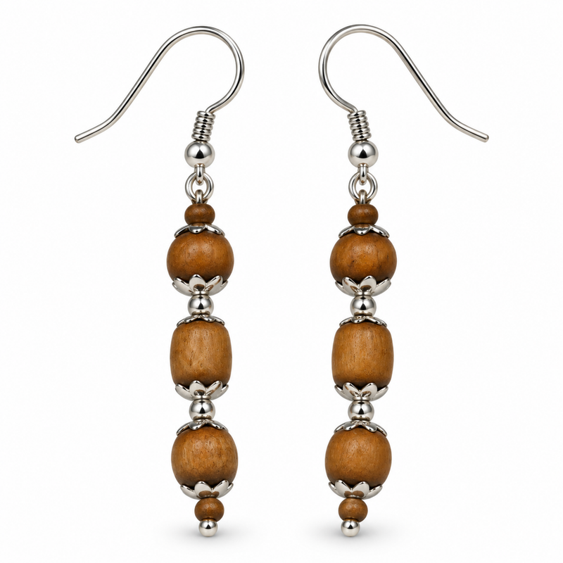 Silver 925 Natural Light Black Pure Tulsi Multi shape Beads Earring Tripal Dana